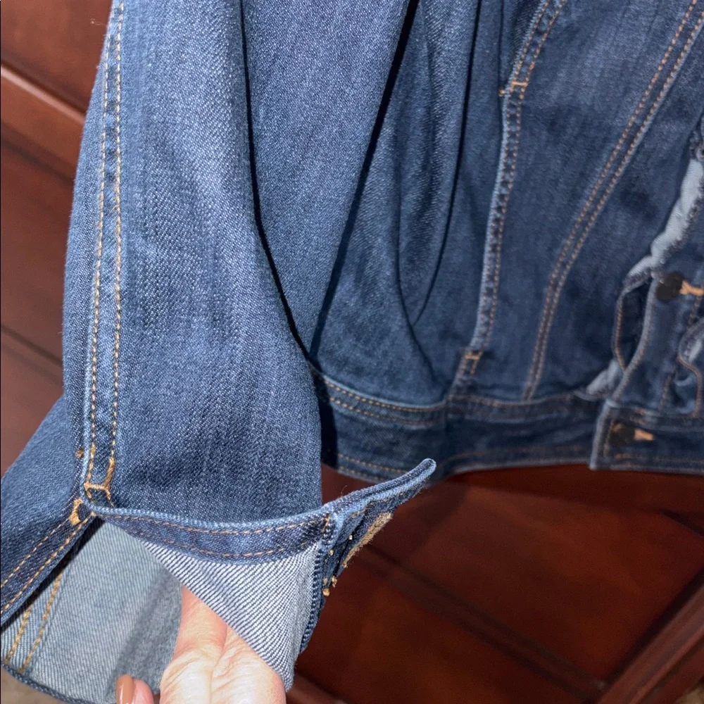 Talbots Sz XL Dark Blue Denim Jacket with Ruffle Accent - Picture 4 of 5